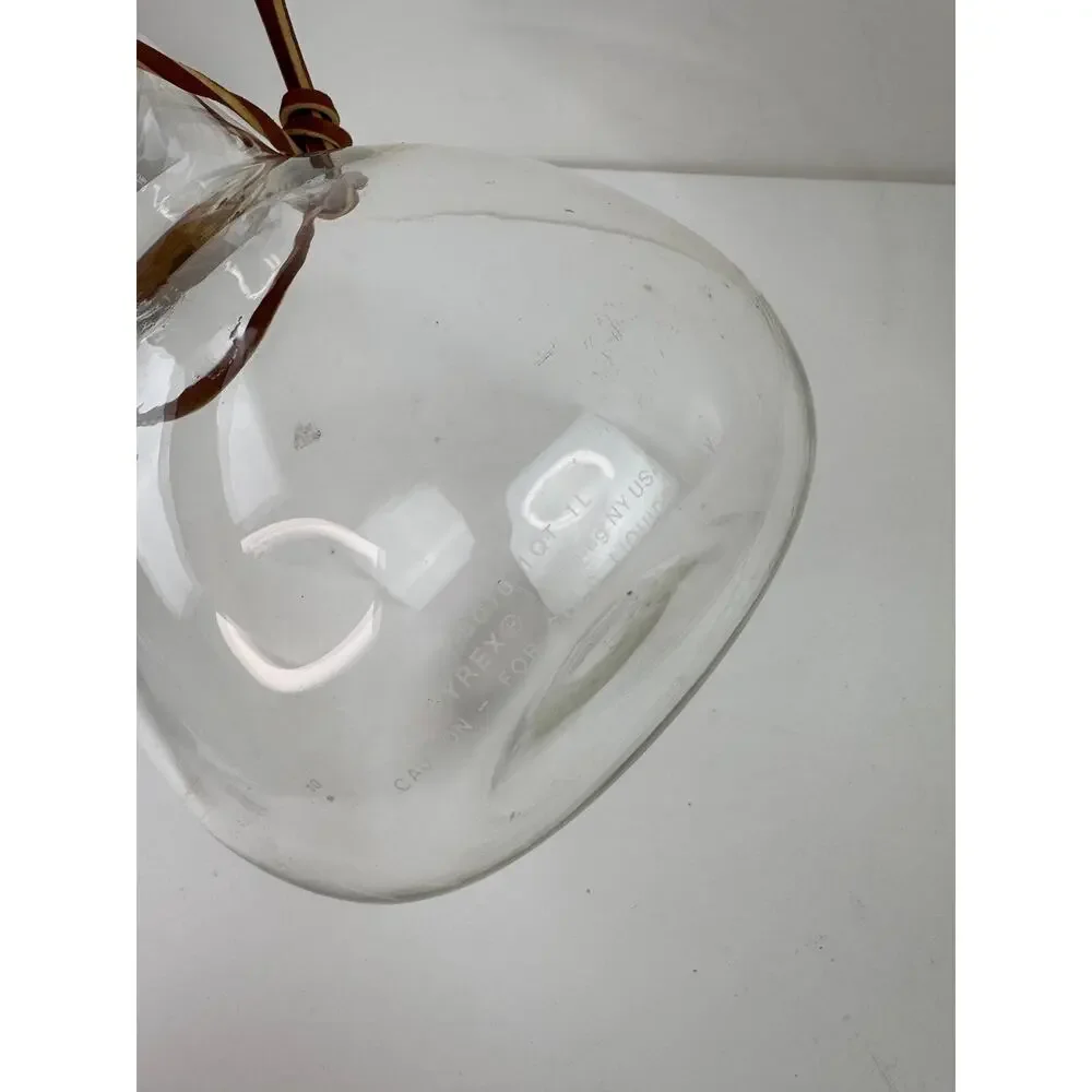 Vintage Pyrex Wine Carafe Decanter Glass Leather Bound Cork Ball Stopper 1-Liter